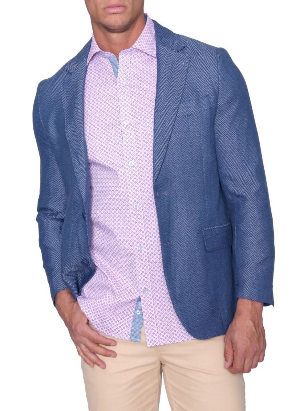 Tailorbyrd Mens Sportcoat Blazer 48L Blue Herringbone Two Button Front